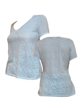 Light Blue Sheer Heather V-Neck Short Sleeve Top